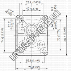 1SPA (1SP-A)  шестерёнчатый насос первой группы (0,9 см3 - 9,8 см3), фланец Ø = 25,4 мм, 72x52 мм (Galtech, Италия)